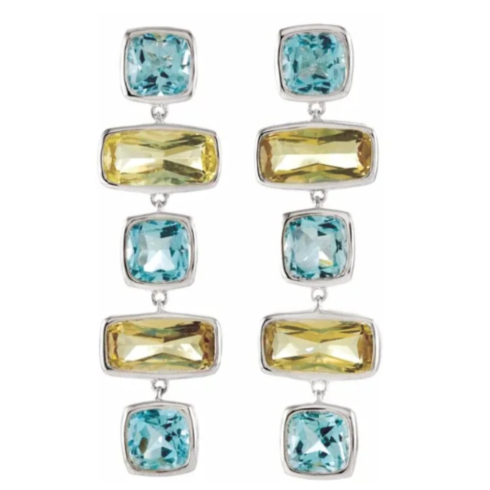 Sterling Silver Natural Sky Blue Topaz & Natural Lime Quartz Earrings
